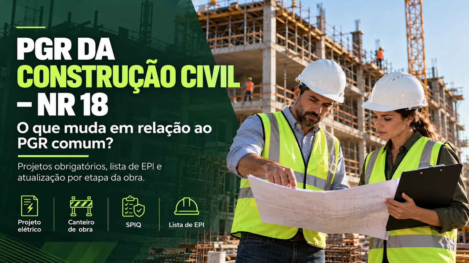 PGR da Construção Civil NR-18 — projetos obrigatórios, SPIQ, proteções coletivas e EPIs